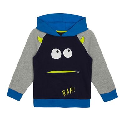 bluezoo Boys' blue and grey monster applique hoodie